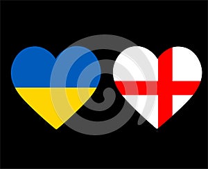 Ukraine And England Flags National Europe Emblem Heart Icons Vector
