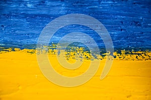 Ukraine Flag Blue and Yellow. Abstract yellow-blue background, selective focus