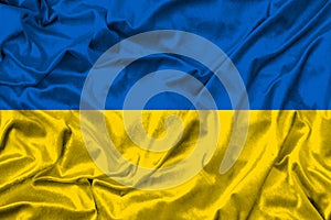 Ukraine flag on fabric texture. 3d work and 3d image