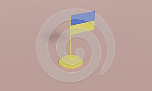 Ukraine flag on flagpole, plastic toy, 3D rendering