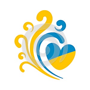 Ukraine flag icon in the shape of heart. Abstract patriotic ukrainian flag with love symbol. Blue and yellow conceptual idea -