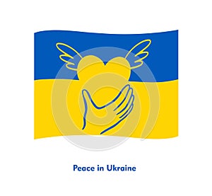 Ukraine flag icon with shape of heart with wings hold in hand