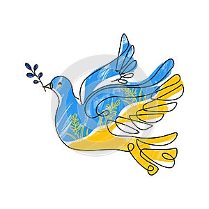 Ukraine flag icon in the shape of peace dove. No war concept. Blue and yellow conceptual idea - Support Ukraine. Support