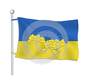 Ukraine flag with map divided on regions, white background