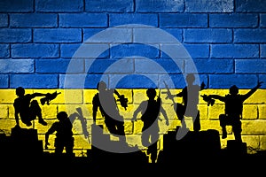 Ukraine flag painted on a brick wall.