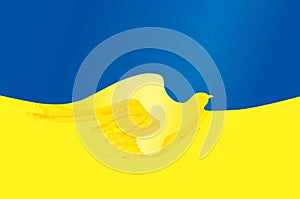 Ukraine flag with peace dove symbols. Stay with peace. Flag of Ukraine with shape of a dove of peace. The concept of no war, peace