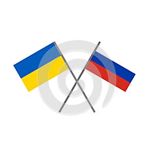 Ukraine flag and the Russia flag crossing each other - PNG