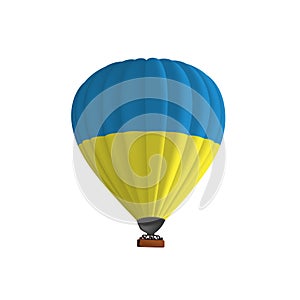 Ukraine flag yellow blue hot air red balloon vector illustration. Ukranian colors. Graphic isolated colorful parachute aircraft.