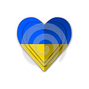 Ukraine flagged paper cutted heart isolated on white background
