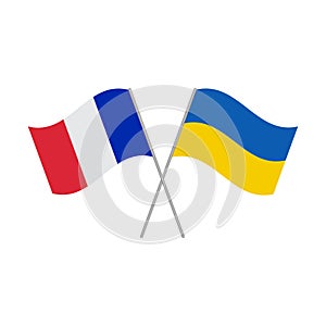 Ukraine and France flags isolated on white background. Vector illustration