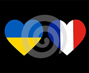 Ukraine And France Flags National Europe Emblem Heart Icons Vector