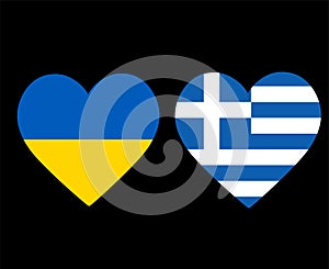 Ukraine And Greece Flags National Europe Emblem Heart Icons Vector