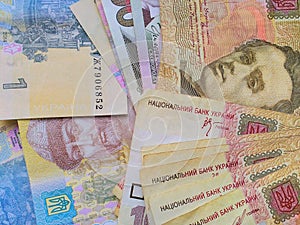 Ukraine grivna cash on background.