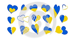 Ukraine heart vector icon, blue and yellow colors flag, ukrainian peace and love set, heart hand drawn. National illustration
