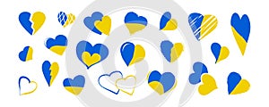 Ukraine heart vector icon, blue and yellow colors flag, ukrainian peace and love set, heart hand drawn. National illustration