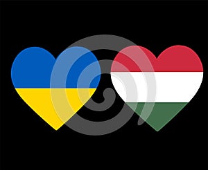 Ukraine And Hungary Flags National Europe Emblem Heart Icons Vector
