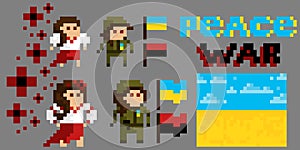 Ukraine icons in the style of pixel art.