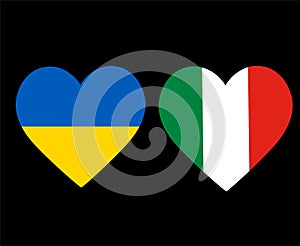 Ukraine And Italy Flags National Europe Emblem Heart Icons Vector
