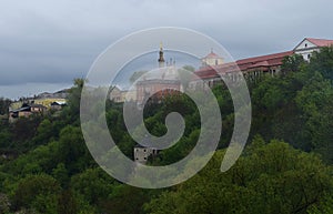 Ukraine, Kamyanets-Podilsky fortress in the rain on May 2, 2015