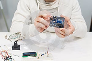 Smart microcontroller arduino uno modern concept.