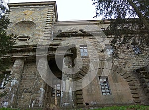 Ukraine, Khmilnyk, the palace of Count Xido, part of the facade of the palace on the river side photo