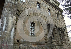 Ukraine, Khmilnyk, the palace of Count Xido, the window of the palace on the river side photo