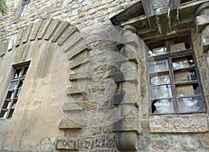 Ukraine, Khmilnyk, the palace of Count Xido, the windows of the palace on the river side photo