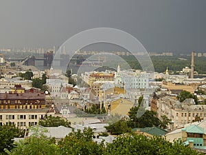 Ukraine, Kiev, 2010, Andreevskaya church, Golden domes, Dnepr River