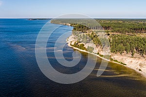 Ukraine, Kiev reservoir, top view of water and forest