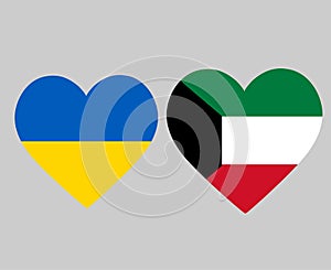Ukraine And Kuwait Flags National Europe And Asia Emblem Heart Icons Vector