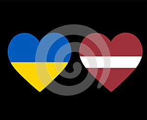 Ukraine And Latvia Flags National Europe Emblem Heart Icons Vector