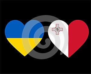 Ukraine And Malta Flags National Europe Emblem Heart Icons Vector