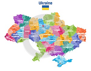 Ukraine map colored by administrative divisions (oblasts and raions) photo