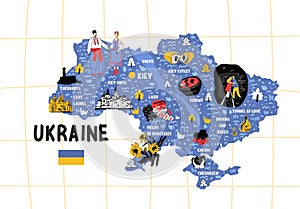 Ukraine map hand drawn vector illustration flag
