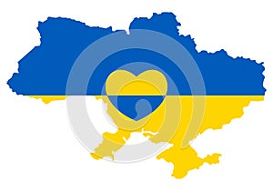 Ukraine map with heart icon. Abstract patriotic ukrainian flag with love symbol. Blue and yellow conceptual idea - with