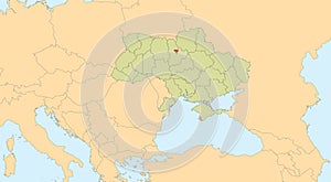 Ukraine map with individual regions and capital city, with individual neighboring states, classic color map, blank