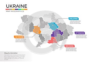 Ukraine map infographics vector template with regions and pointer marks