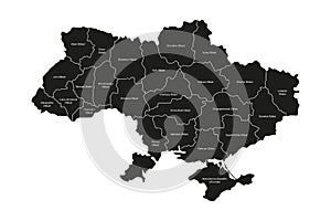 Ukraine map. Ukrainian map with names of oblast. Cartography of Ukraine. Vector