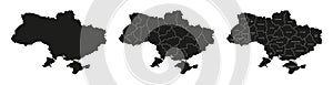 Ukraine maps set. Set of Ukrainian map with names of oblast and blank map of Ukraine. Vector