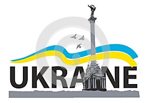 Ukraine and a monument on Maidan Nezalezhnosti in Kyiv photo