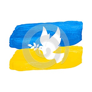Ukraine national flag brush style with pigeon on a white background