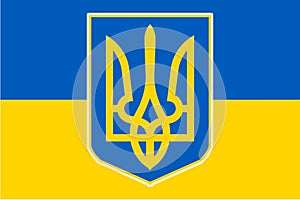 Ukraine National Flag With Inset Trident Emblem