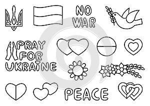 Ukraine national peace icon silhouette line set