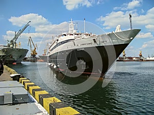 Ukraine, Odessa, Commercial Seaport, September 04, 2011. Ocean Liner Le Levant Approaches the Eighteenth Berth of the Sea Port and