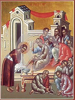 UKRAINE, ODESSA REGION Ã¢â¬â NOVEMBER, 29, 2019: Jesus washes the feet of the Apostles