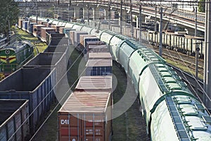 Ukraine, Odessa, summer 2021. Freight wagons for loading. Commercial sea port