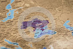 Ukraine on paper map. Ukraine is a country in Eastern Europe. It is the second largest country in Europe after Russia