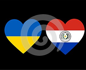 Ukraine And Paraguay Flags National Europe And American Latine Emblem Heart Icons