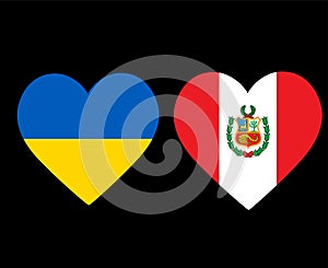 Ukraine And Peru Flags National Europe And American Latine Emblem Heart Icons Vector