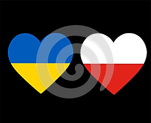 Ukraine And Poland Flags National Europe Emblem Heart Icons Vector